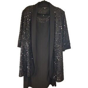 R & M Richards Women's Event Dress & Jacket Set Black Sequins Elegant Size 16 W